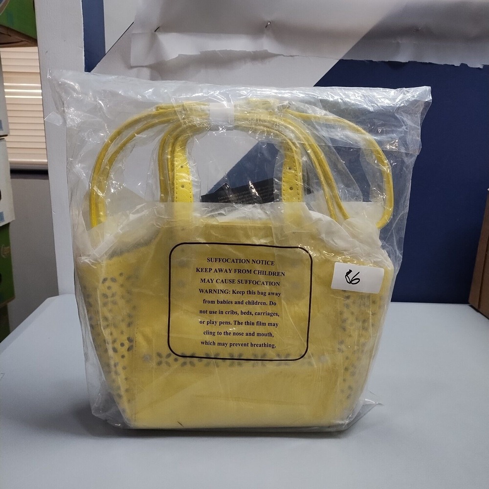 B. Makowsky Perforated Saffiano Mini Tessa Tote Bag Women Yellow Crossbody Strap - Picture 8 of 8